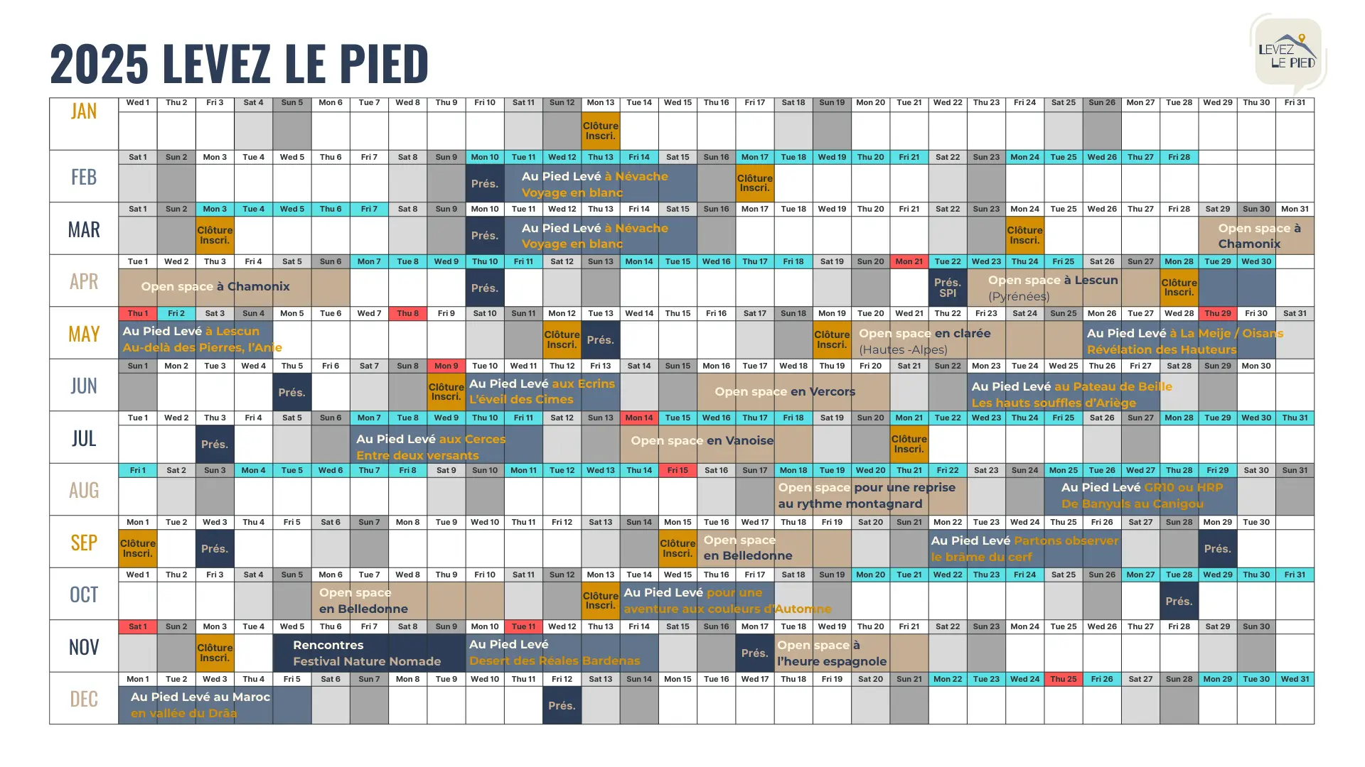 planning des départs LEVEZ LE PIED